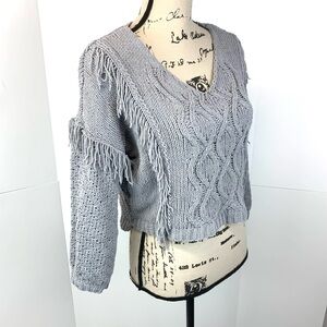 Saltwater Luxe Women Size XS Oversized Chenille Sweater Fringed Crop Cable Knit